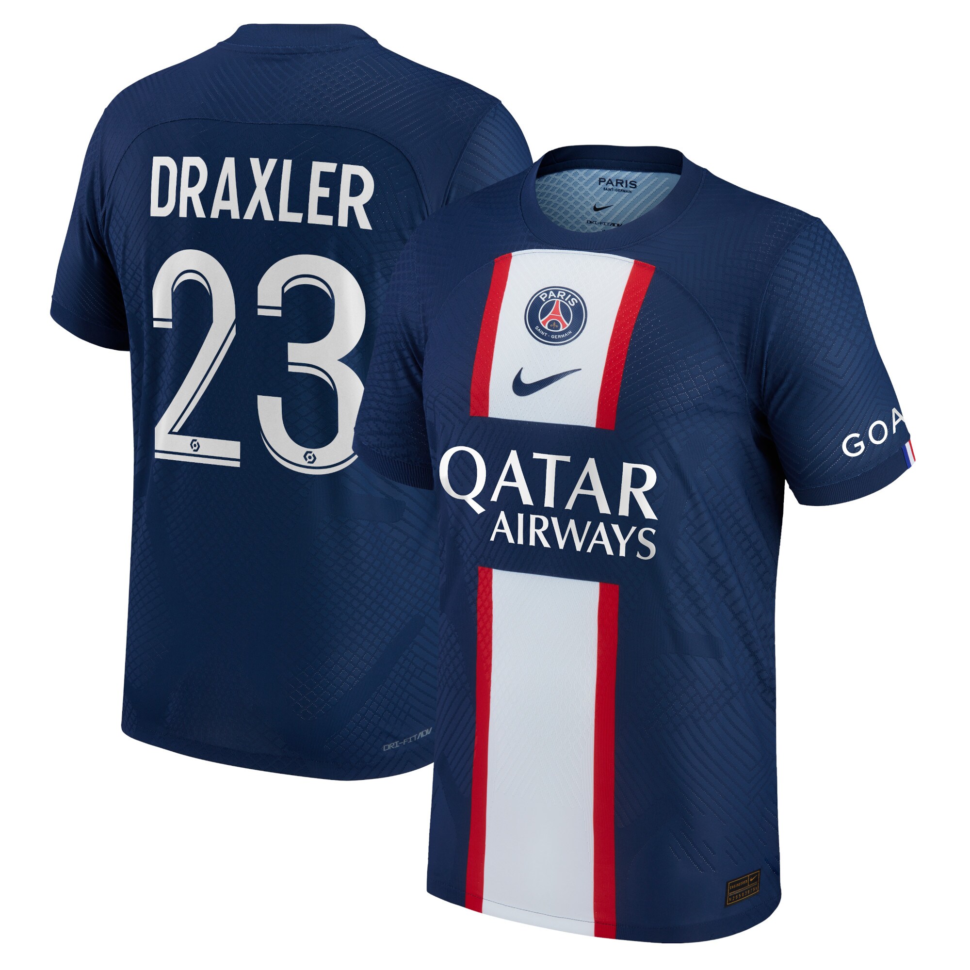 Paris Saint-Germain Home Vapor Match Shirt 2022-23 with Draxler 23 printing