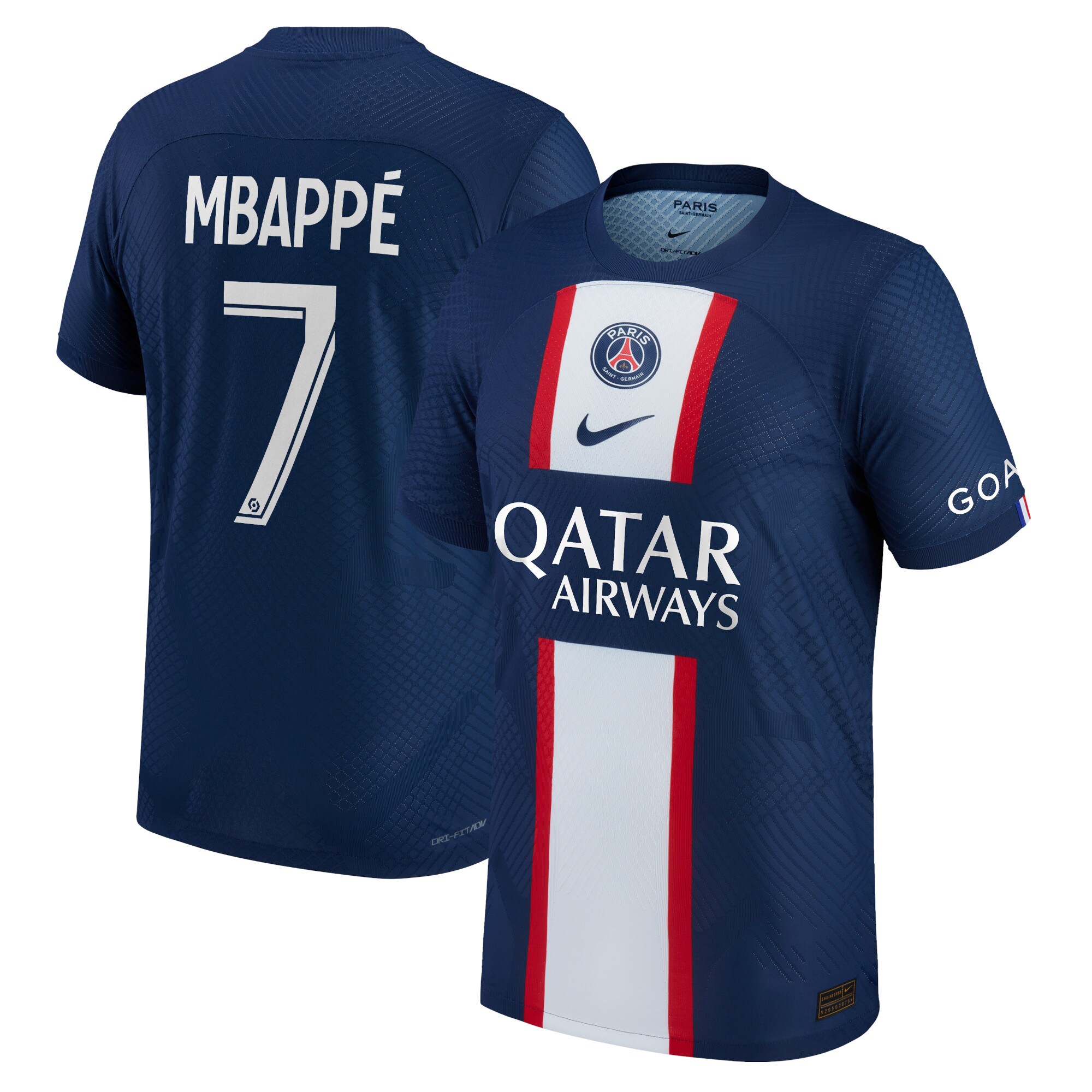 Paris Saint-Germain Home Vapor Match Shirt 2022-2023 with Mbappé 7 printing