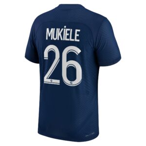 Paris Saint-Germain Home Vapor Match Shirt 2022-23 with Mukiele 26 printing
