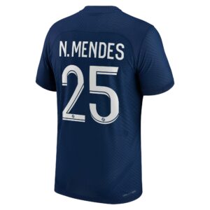 Paris Saint-Germain Home Vapor Match Shirt 2022-2023 with N.Mendes 25 printing