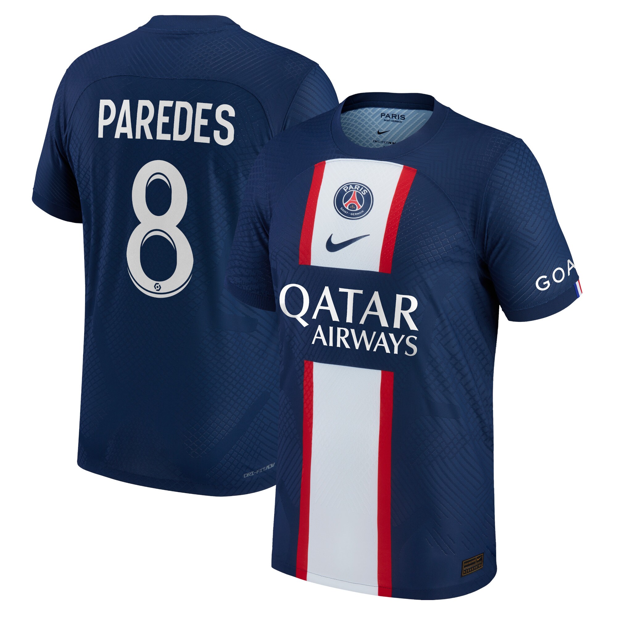 Paris Saint-Germain Home Vapor Match Shirt 2022-23 with Paredes 8 printing