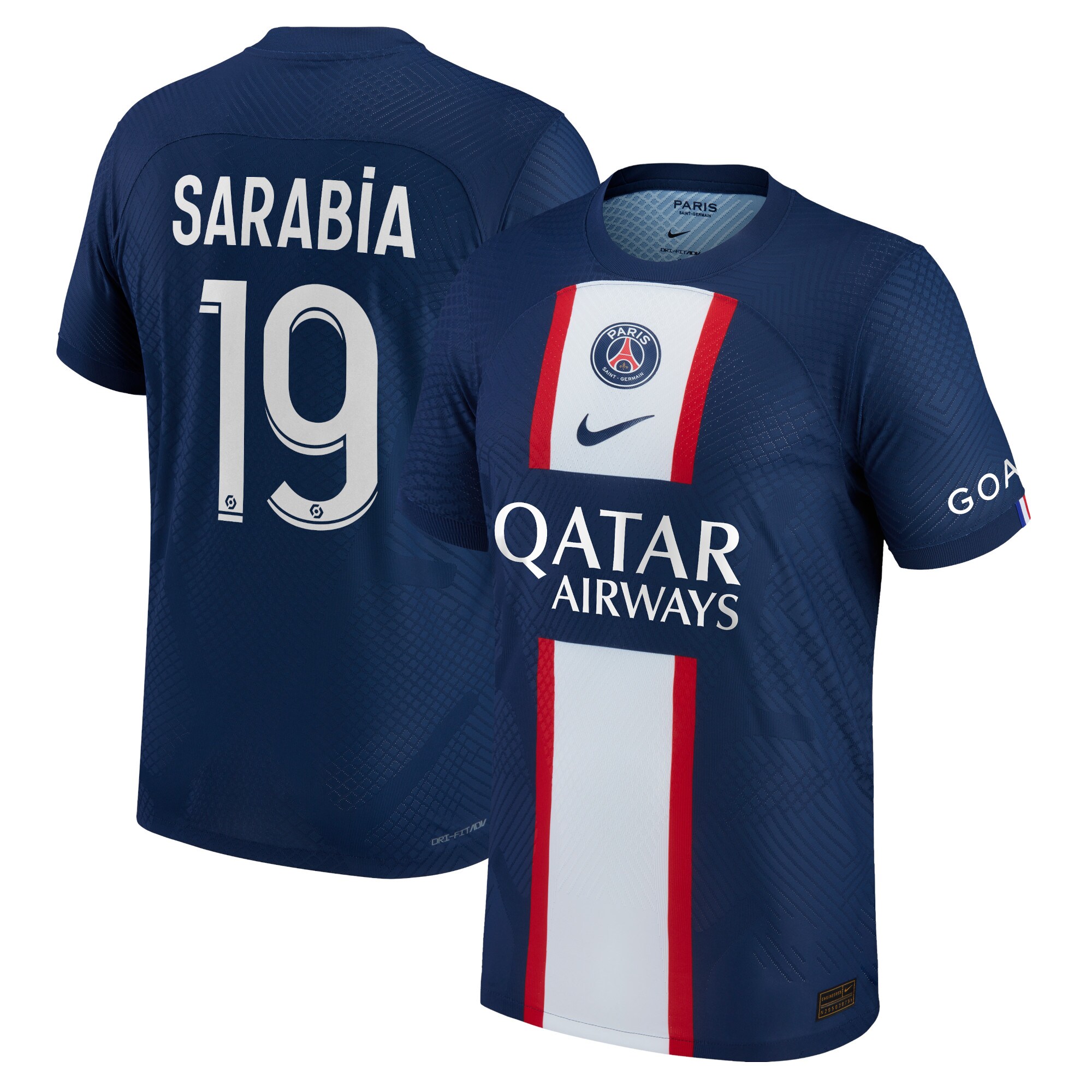 Paris Saint-Germain Home Vapor Match Shirt 2022-23 with Sarabia 19 printing