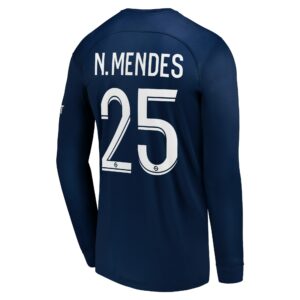Paris Saint-Germain LS Home Stadium Shirt 2022-23 with N.Mendes 25 printing