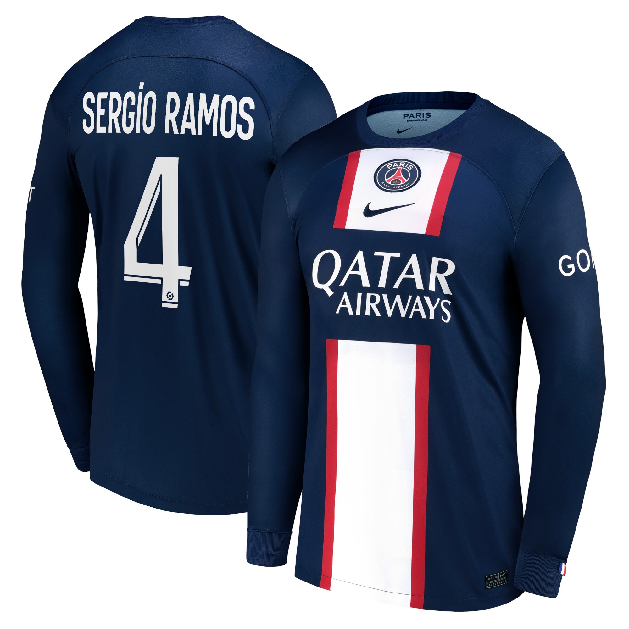 Paris Saint-Germain LS Home Stadium Shirt 2022-23 with Sergio Ramos 4 printing