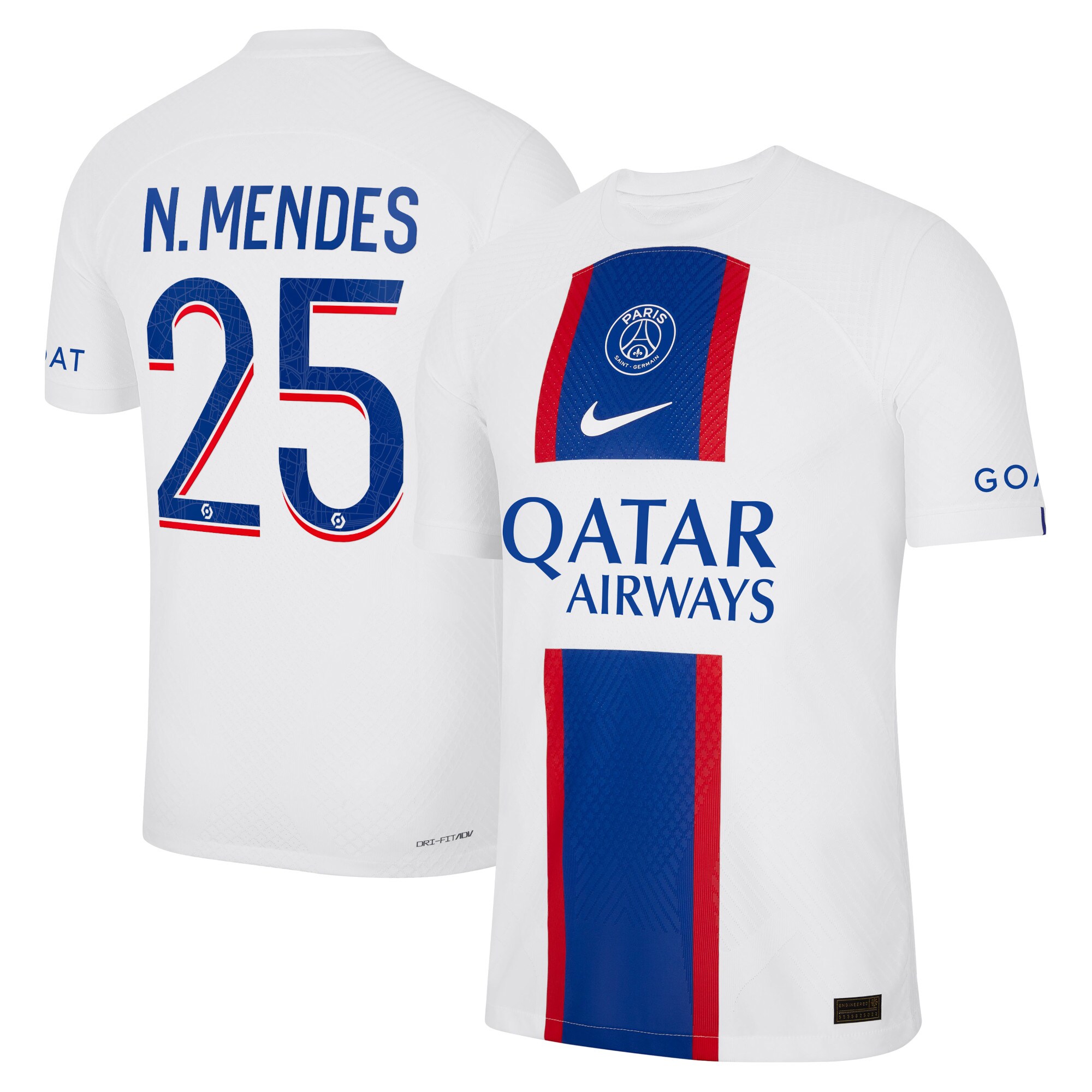 Paris Saint-Germain Third Vapor Match Shirt 2022-23 with N.Mendes 25 printing