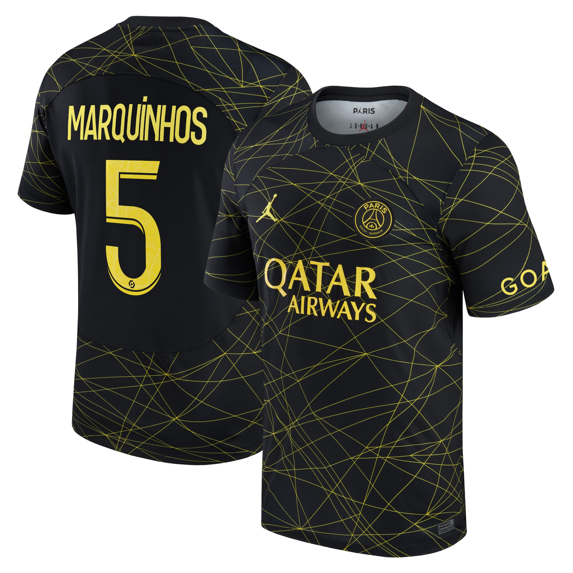 Paris Saint-Germain x Jordan Fourth Stadium Shirt 2022-23 with Marquinhos 5 printing