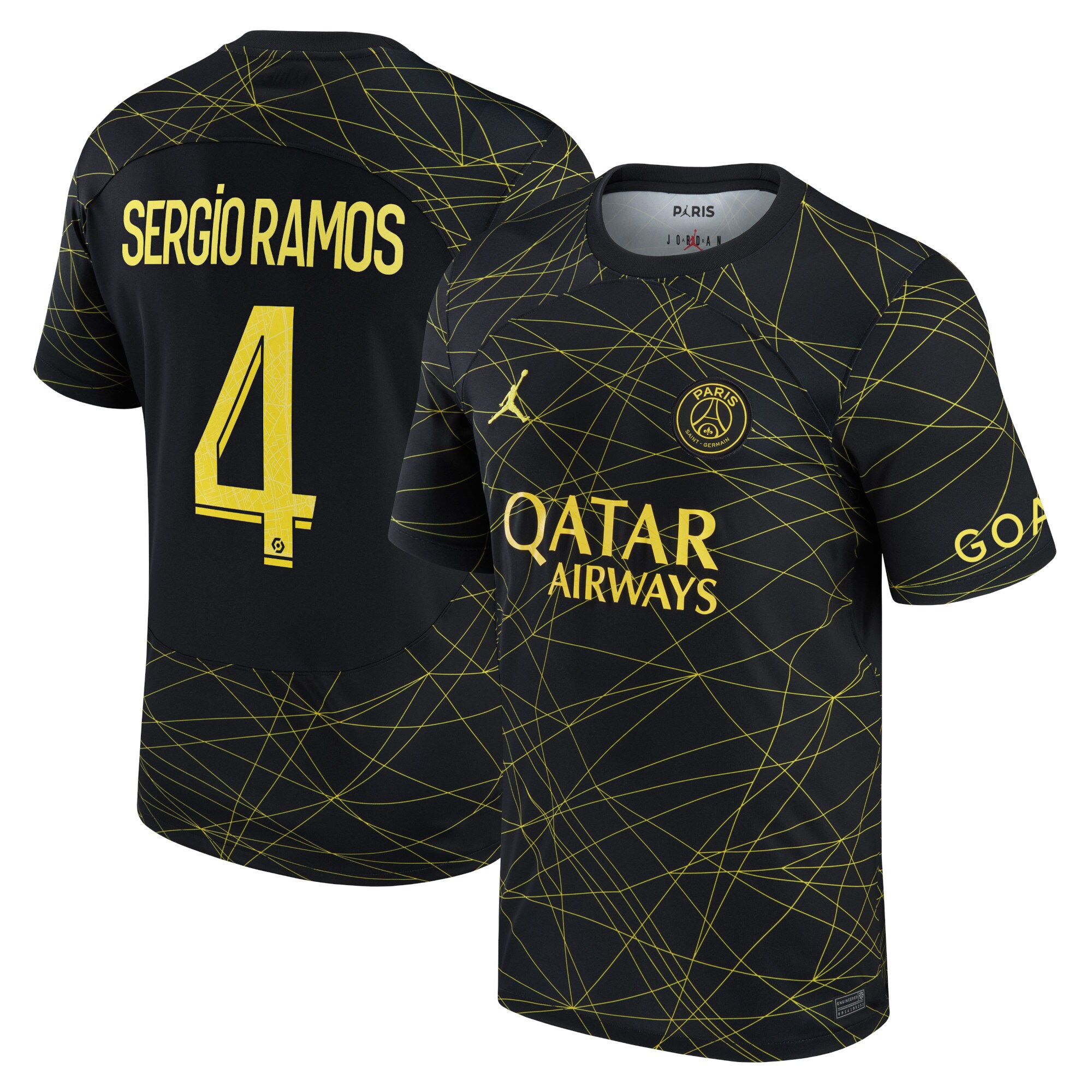 Paris Saint-Germain x Jordan Fourth Stadium Shirt 2022-23 with Sergio Ramos 4 printing