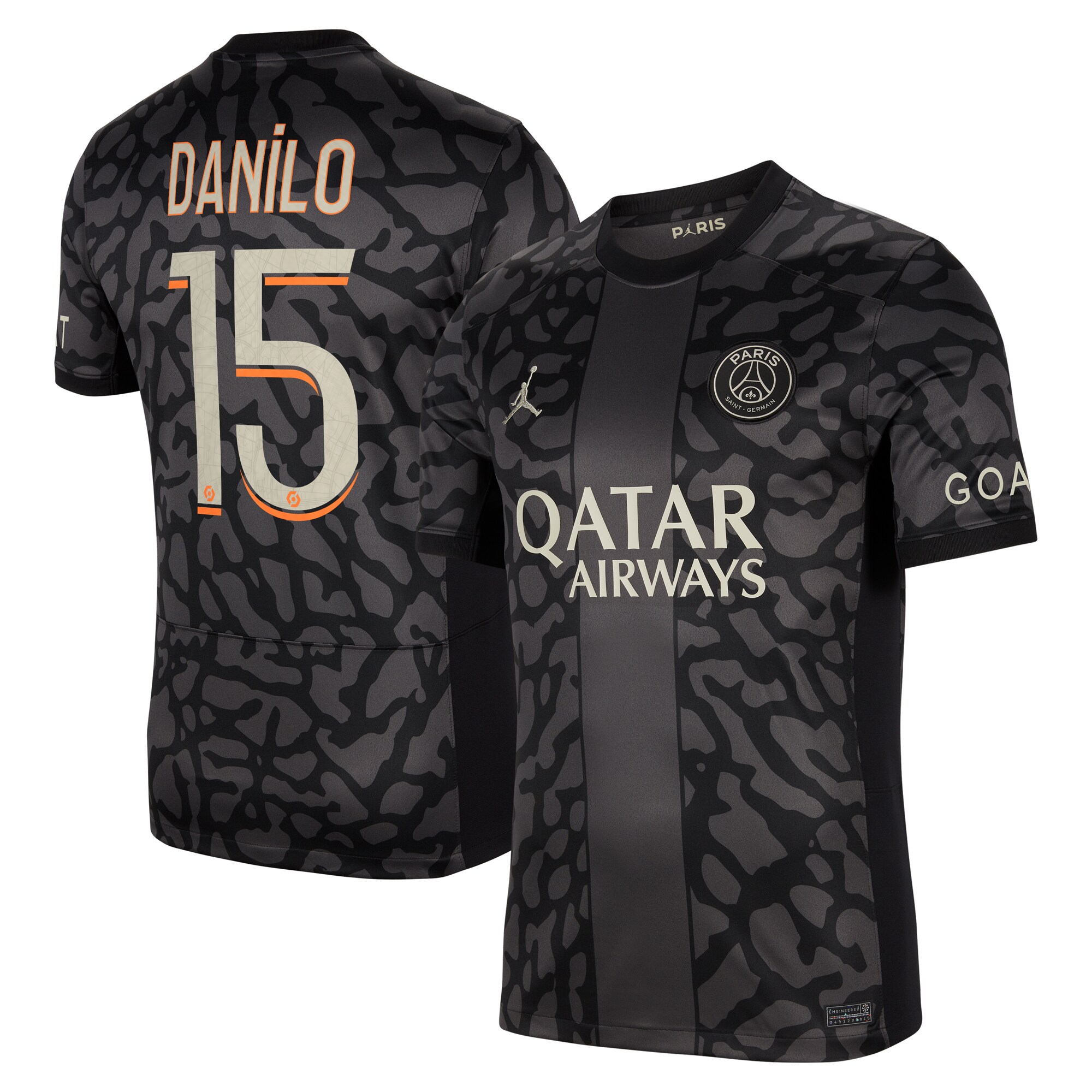 Paris Saint-Germain x Jordan Third Stadium Shirt 2023-24 With Danilo 15 Printing