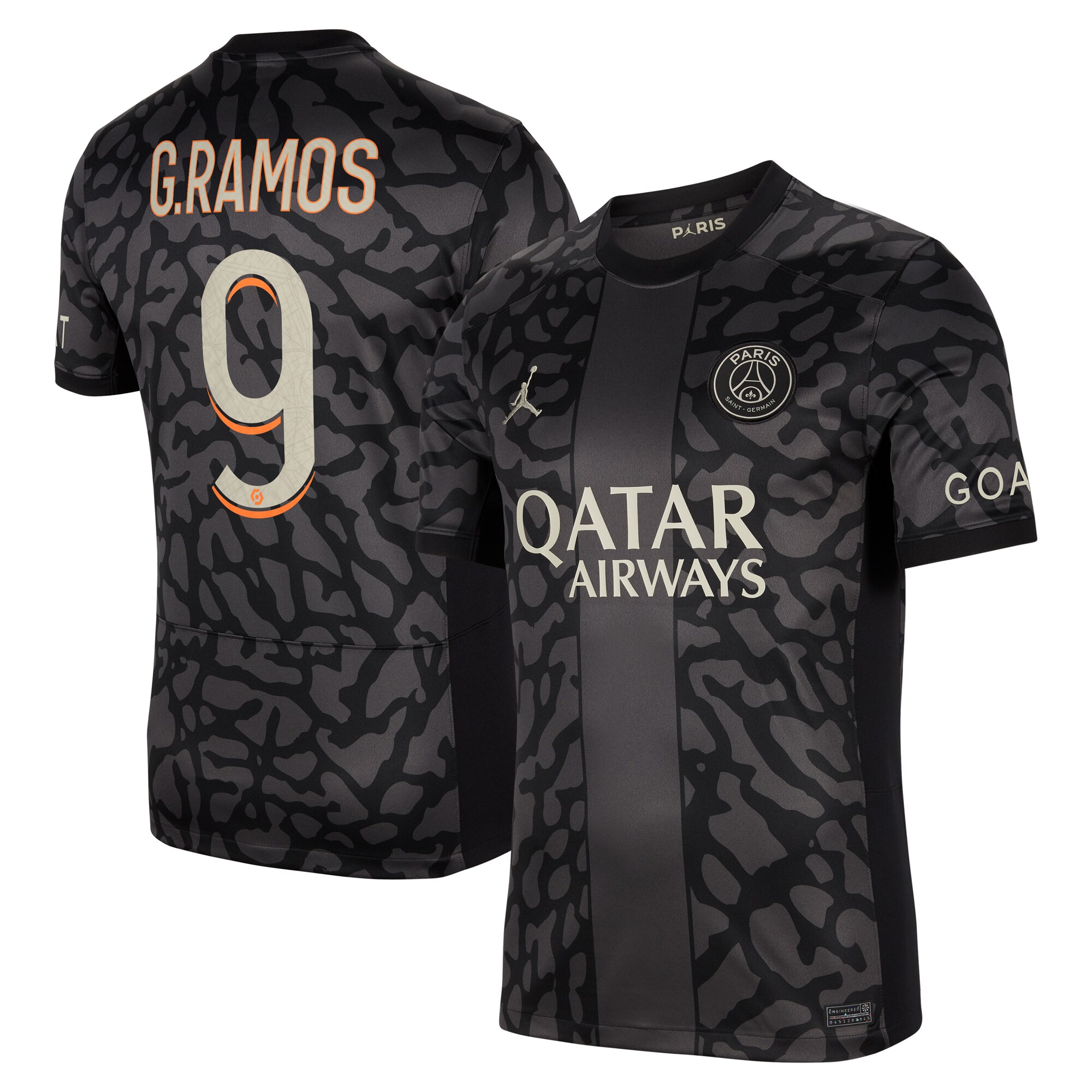 Paris Saint-Germain x Jordan Third Stadium Shirt 2023-24 With G.Ramos 9 Printing