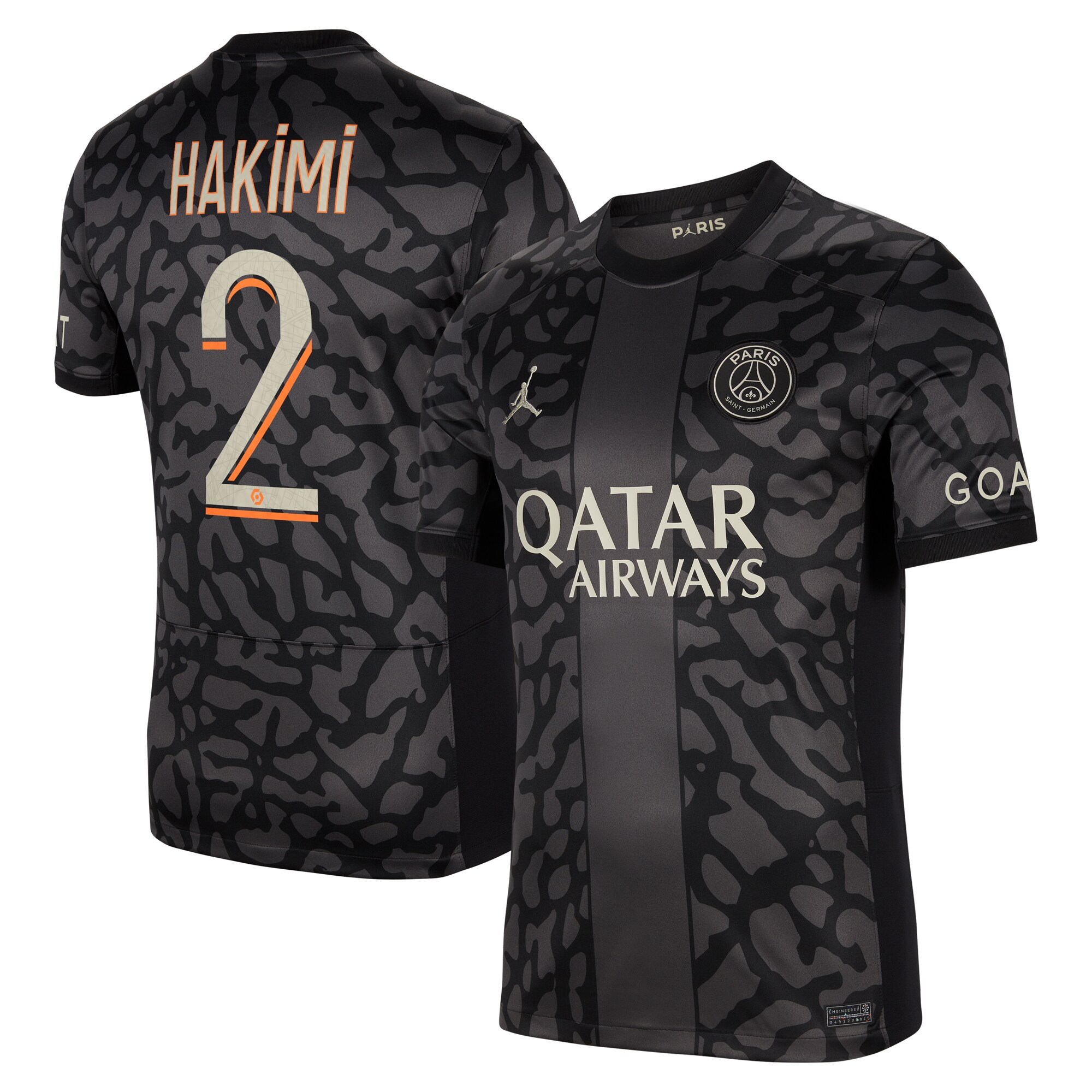 Paris Saint-Germain x Jordan Third Stadium Shirt 2023-24 With Hakimi 2 Printing
