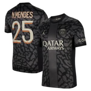 Paris Saint-Germain x Jordan Third Stadium Shirt 2023-24 With N.Mendes 25 Printing