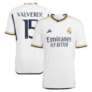 Real Madrid Home Authentic Shirt 2023-24 with Valverde 15 printing