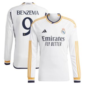 Real Madrid Home Shirt 2023-24 Long Sleeve with Benzema 9 printing