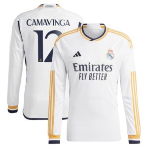 Real Madrid Home Shirt 2023-24 Long Sleeve with Camavinga 12 printing