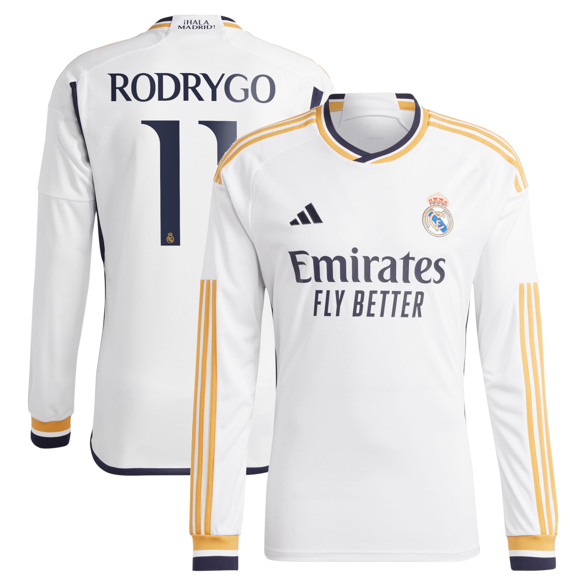 Real Madrid Home Shirt 2023-24 Long Sleeve with Rodrygo 11 printing
