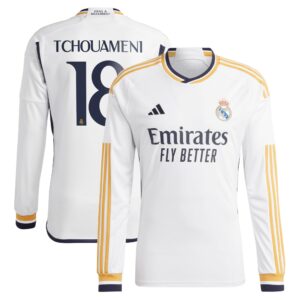 Real Madrid Home Shirt 2023-24 Long Sleeve with Tchouaméni 18 printing