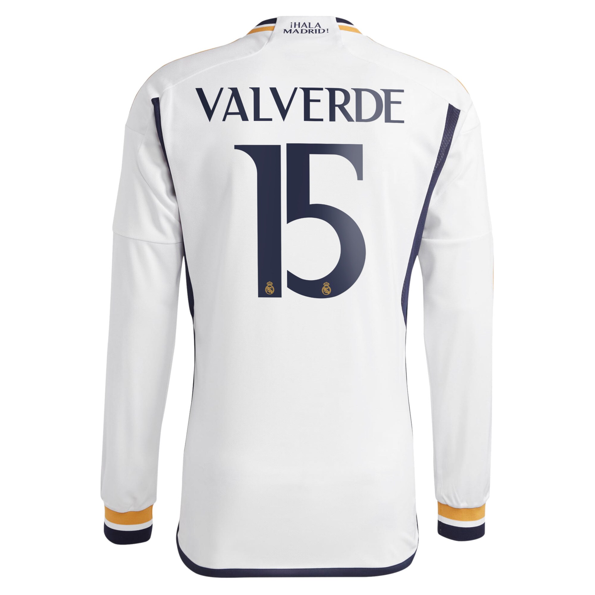 Real Madrid Home Shirt 2023-24 Long Sleeve with Valverde 15 printing