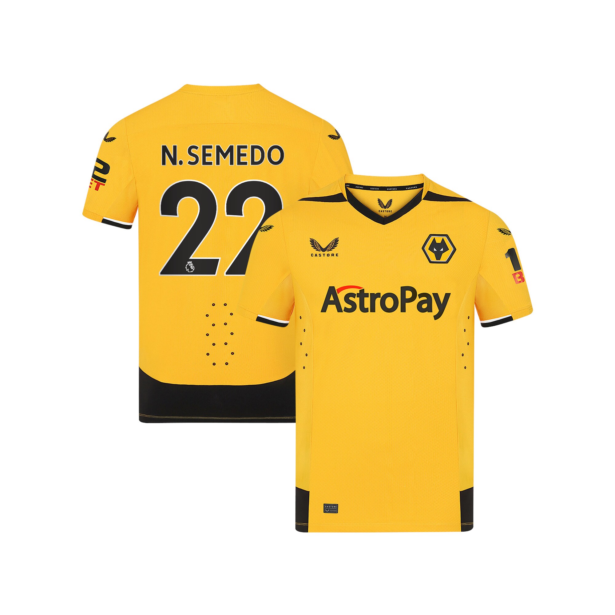 Wolverhampton Wanderers Home Pro Shirt 2022-23 with N.Semedo 22 printing